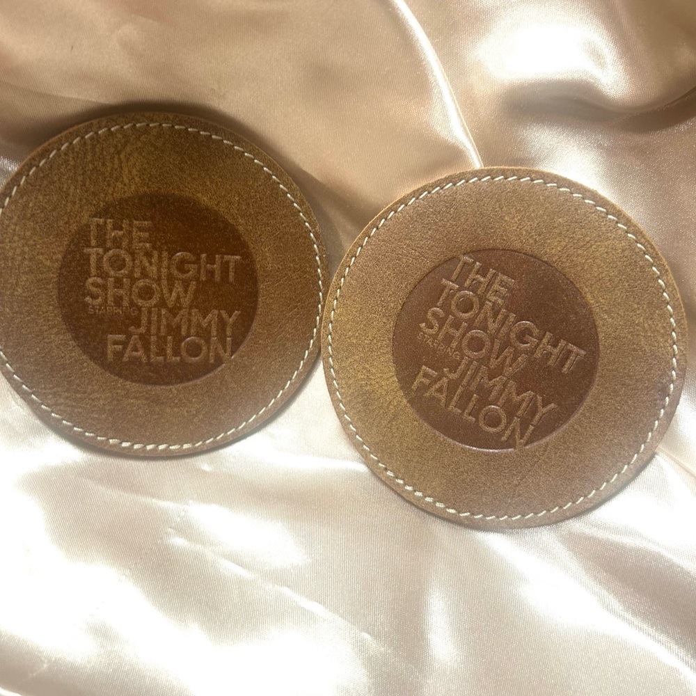 Jimmy Fallon Tonight Show official Brown Leather promotional Coasters